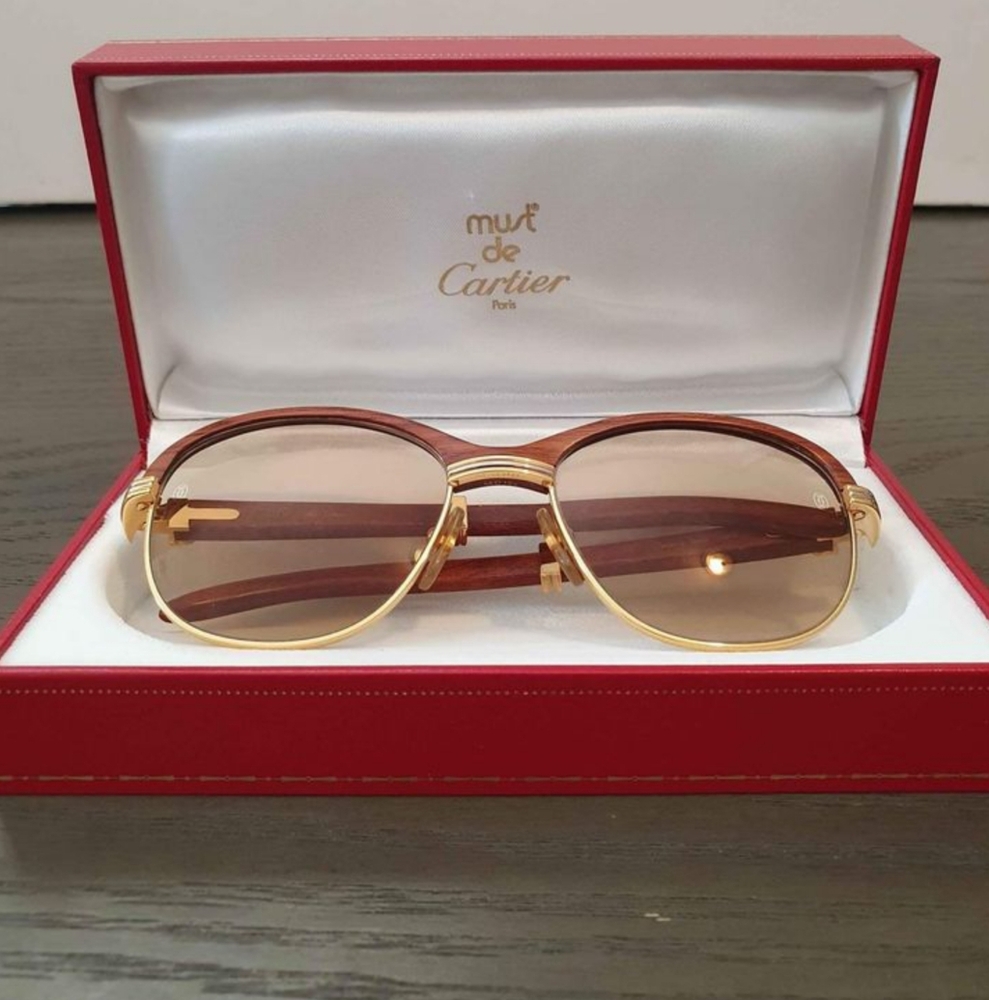 Cartier Malmaison Sunglasses Palisander Wood Frames Vintage 56 19 135 Authentic